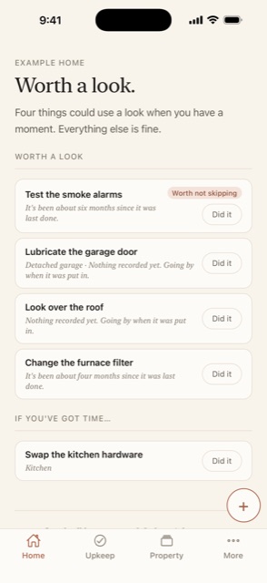 Steadwell's Home screen, showing four things worth a look