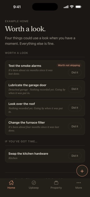 Steadwell's Home screen in dark mode